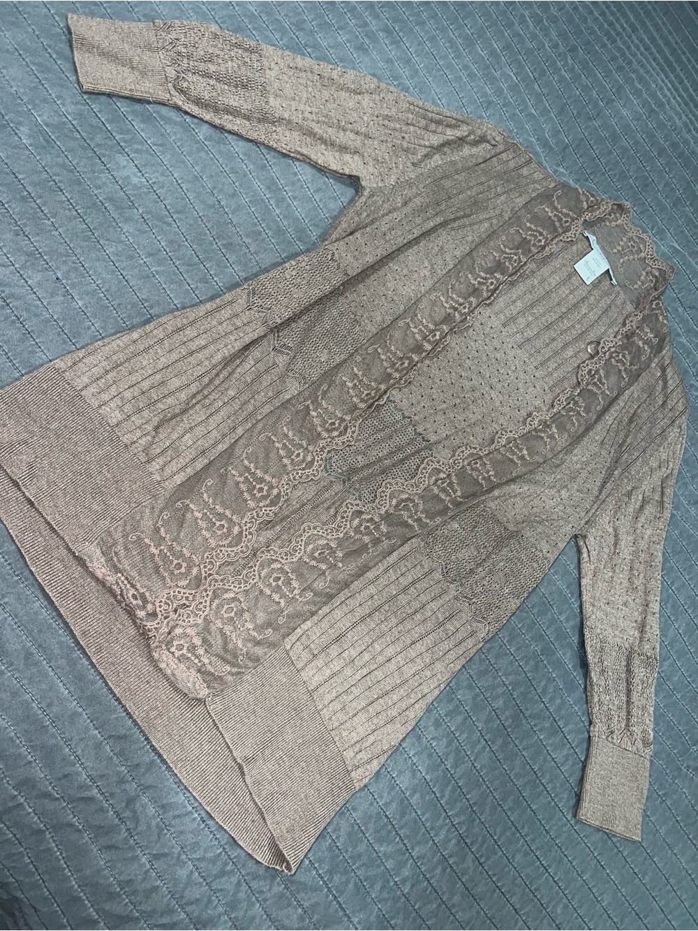 American Rag Lace-Trim Brown Cardigan Sweater